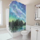 Rideaux De Douche Aquarelle paysage nocturne, Voie Lactée (En situation)