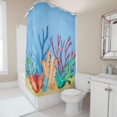 Rideaux De Douche Aquarelle peinte de coraux de mer (En situation)