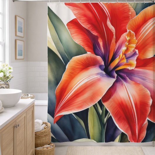 Rideaux De Douche Aquarelle Peinte Orange Lily Flower
