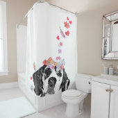 Rideaux De Douche Aquarelle Peinture Beagle Chien Fleurs de couronne (En situation)