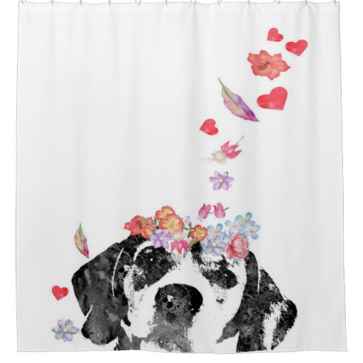 Rideaux De Douche Aquarelle Peinture Beagle Chien Fleurs de couronne (Devant)