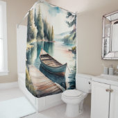 Rideaux De Douche Aquarelle Peinture de bateau et de quai (En situation)