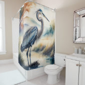 Rideaux De Douche Aquarelle Peinture de Grand Héron Bleu (En situation)