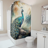 Rideaux De Douche Aquarelle Peinture de paon (En situation)