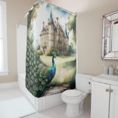 Rideaux De Douche Aquarelle Peinture de Peacock et Château (En situation)