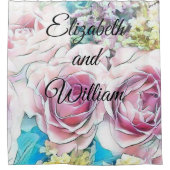 Rideaux De Douche Aquarelle Peinture de roses blanches rose jaune (Devant)