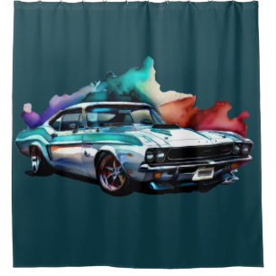 Rideaux De Douche Aquarelle Peinture Muscle Vintage voiture