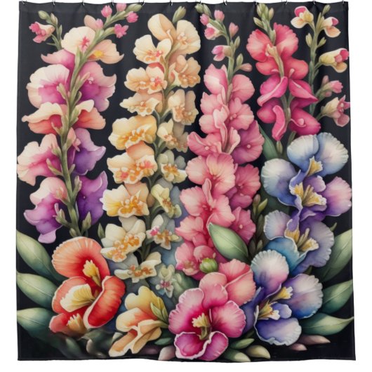 Rideaux De Douche Aquarelle Peinture Snapdragons Fleurs Floral (Devant)