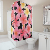 Rideaux De Douche Aquarelle Plumeria Hibiscus Fleurs Motif (En situation)