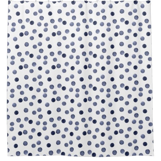 Rideaux De Douche Aquarelle. Point de polka bleu. (Devant)