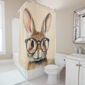 Rideaux De Douche Aquarelle Portrait Joli Lapin Avec Verres (En situation)