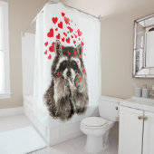Rideaux De Douche Aquarelle Raccoon soufflant Baisers joli Animal Ar (En situation)