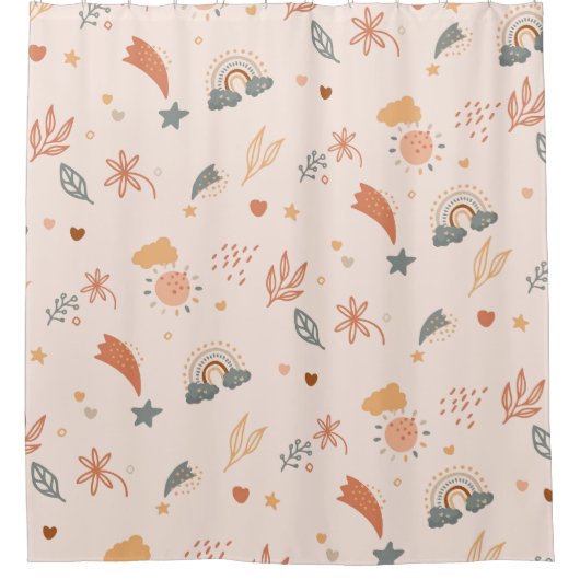 Rideaux De Douche Aquarelle Retro Boho Arc-en-ciel neutre (Devant)