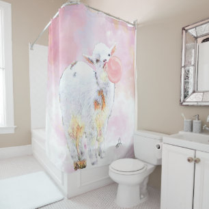 Rideaux De Douche Aquarelle rose adorable chèvre bébé avec Bubblegum