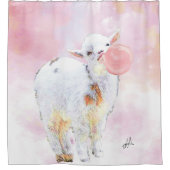 Rideaux De Douche Aquarelle rose adorable chèvre bébé avec Bubblegum (Devant)