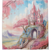 Rideaux De Douche Aquarelle rose bleu Imaginaire Château (Devant)