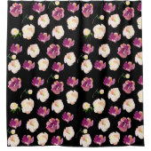 Rideaux De Douche Aquarelle rose bordeaux noire Florale (Devant)