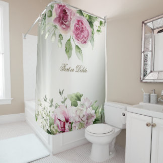 Rideaux De Douche Aquarelle rose cadre floral brillant Bronze élégan