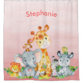 Rideaux De Douche Aquarelle rose Cute Safari Jungle Animaux (Devant)