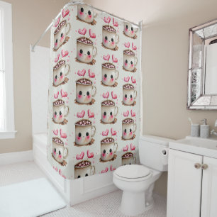 Rideaux De Douche Aquarelle rose et crème mignonne Motif de cacao ch