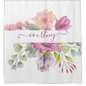 Rideaux De Douche Aquarelle rose et pêche florale personnalisée (Devant)