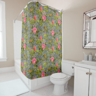 Rideaux De Douche Aquarelle rose fleurs rose rétro fleurie botanique