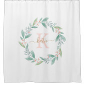 Rideaux De Douche Aquarelle rose Floral Wreath Monogramme (Devant)