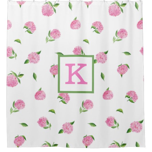 Rideaux De Douche Aquarelle rose Hydrangée Monogramme (Devant)