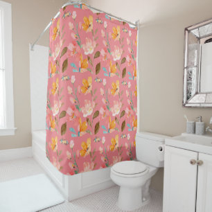 Rideaux De Douche Aquarelle rose monogramme