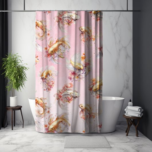 Rideaux De Douche Aquarelle rose or Koi Poisson Floral