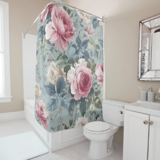 Rideaux De Douche Aquarelle Rose ouverte en fleur douce