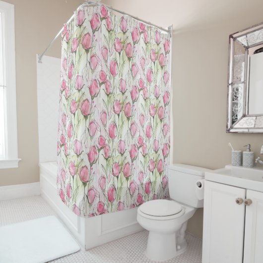 Rideaux De Douche Aquarelle rose pâle (En situation)