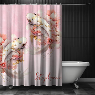 Rideaux De Douche Aquarelle rose personnalisée Or Koi Poisson Floral