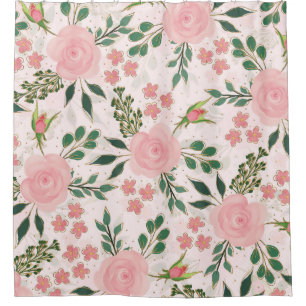 Rideaux De Douche Aquarelle rose Rose Gold Outline Design