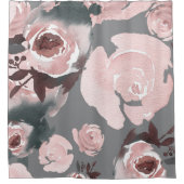 Rideaux De Douche Aquarelle rose Rose Gris Charbon Floral (Devant)