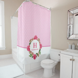 Rideaux De Douche Aquarelle rose rose rouge blanc pétunias Monogramm