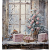 Rideaux De Douche Aquarelle rose Shabby Chic Noël (Devant)