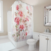 Rideaux De Douche Aquarelle Rose Vine Élégance (En situation)