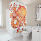 Rideaux De Douche Aquarelle rouge orange octopique (En situation)