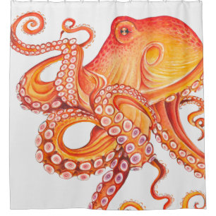 Rideaux De Douche Aquarelle rouge orange octopique