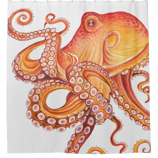 Rideaux De Douche Aquarelle rouge orange octopique (Devant)