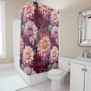 Rideaux De Douche Aquarelle Rouge rose Dahlia Motif Design