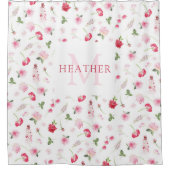 Rideaux De Douche Aquarelle rouge rose Motif Nom du monogramme (Devant)