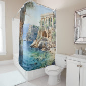 Rideaux De Douche Aquarelle Ruines côtières grecques antiques (En situation)