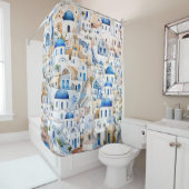 Rideaux De Douche Aquarelle Santorin Grèce Vacances grecques moderne (En situation)
