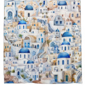 Rideaux De Douche Aquarelle Santorin Grèce Vacances grecques moderne (Devant)