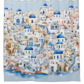 Rideaux De Douche Aquarelle Santorin Grèce Vacances grecques moderne (Devant)
