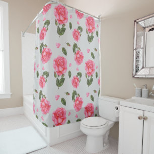 Rideaux De Douche Aquarelle Shabby Chic Rose Roses Motif Floral