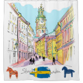 Rideaux De Douche Aquarelle Stockholm Suède Voyager cadeau Blanc (Devant)