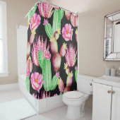 Rideaux De Douche Aquarelle succulents : cactus motif floral. (En situation)